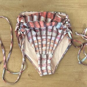 NWT Mara Hoffman Flamingo Ruched Woven High Waisted Bikini Bottoms